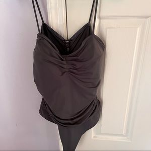 Express Ruched Grey Bodysuit